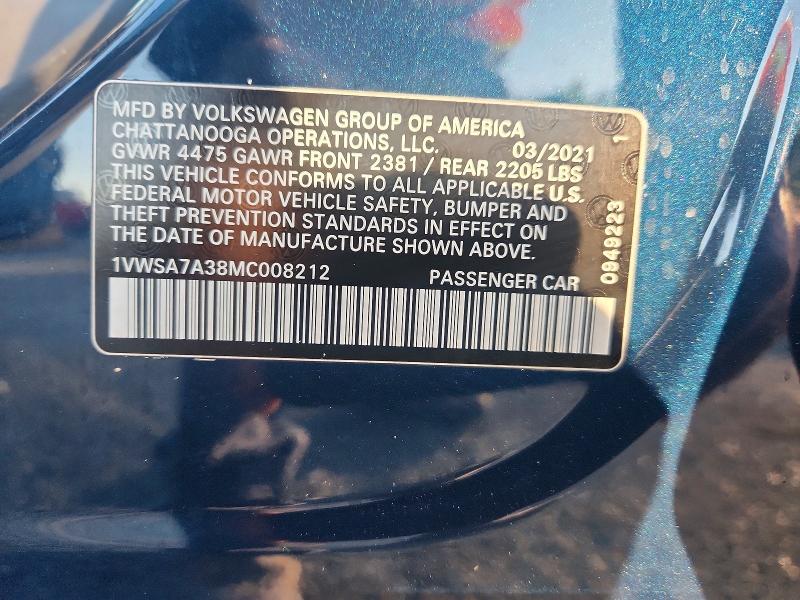 Aukcja sprzedaży 2021 Volkswagen Passat, vin: 1VWSA7A38MC008212, numer aukcji: 41913726