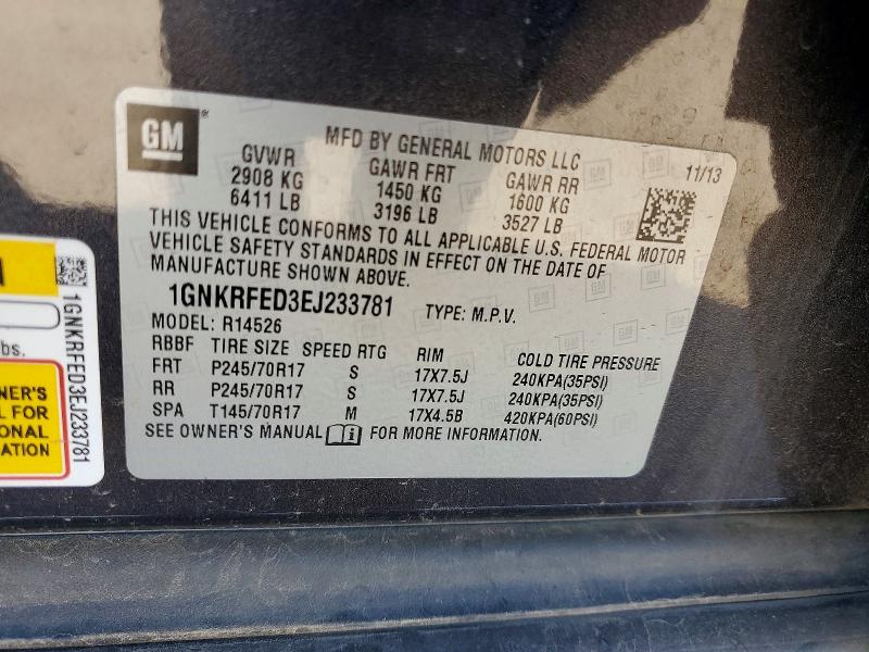 Продаж на аукціоні авто 2014 Chevrolet Traverse, vin: 1GNKRFED3EJ233781, номер лоту: 46329356