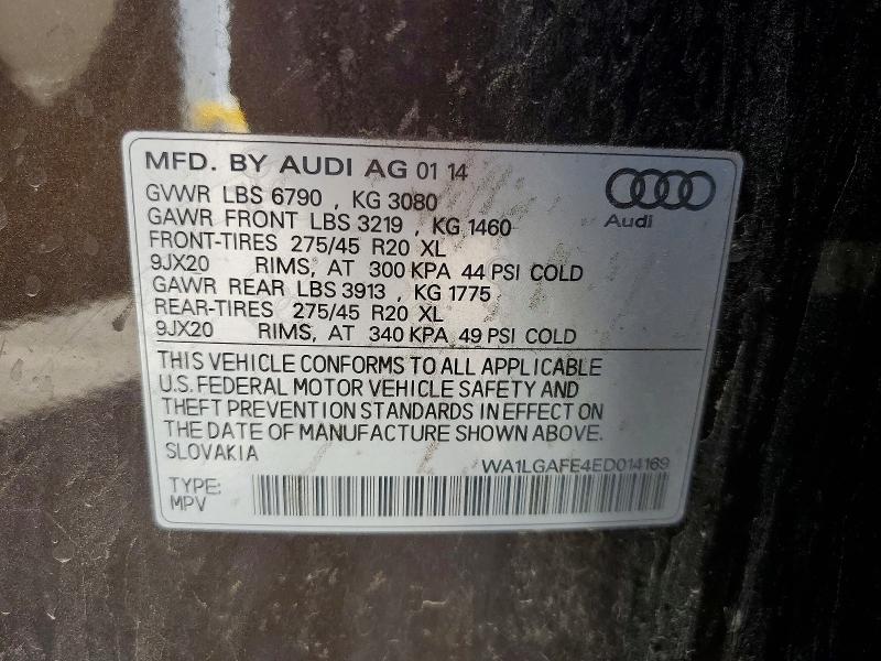 2014 Audi Q7 მანქანა იყიდება აუქციონზე, vin: WA1LGAFE4ED014169, აუქციონის ნომერი: 47029616