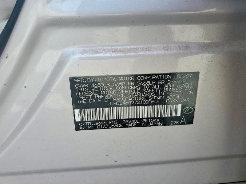 Aukcja sprzedaży 2007 Lexus Es 350, vin: JTHBJ46G272102060, numer aukcji: 45553356