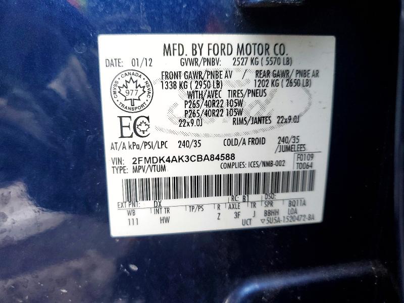 Aukcja sprzedaży 2012 Ford Edge, vin: 2FMDK4AK3CBA84588, numer aukcji: 79397285