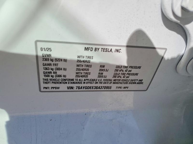 46742246 :رقم المزاد ، 7SAYGDEE3SA370955 vin ، 2023 Tesla Model Y مزاد بيع