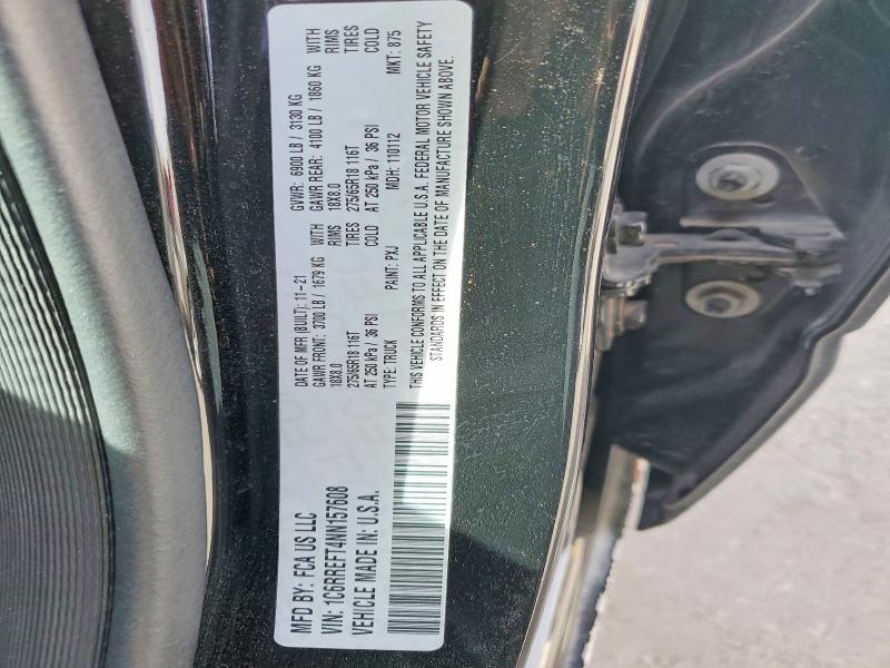 Продаж на аукціоні авто 2022 Ram 1500, vin: 1C6RREFT4NN157608, номер лоту: 46397246