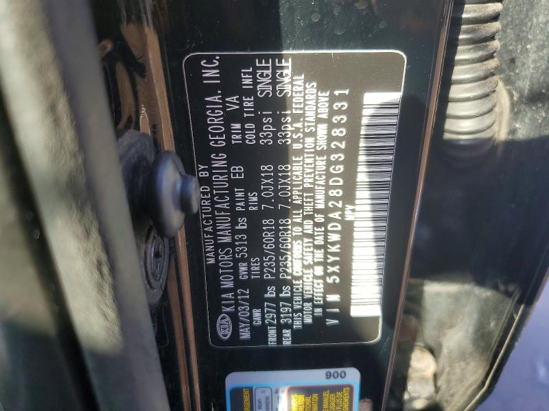 2013 Kia Sorento მანქანა იყიდება აუქციონზე, vin: 5XYKWDA28DG328331, აუქციონის ნომერი: 46650006