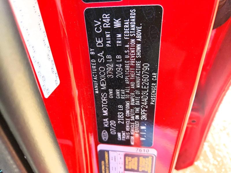 45487676 :رقم المزاد ، 3KPF24AD3LE260790 vin ، 2020 Kia Forte مزاد بيع