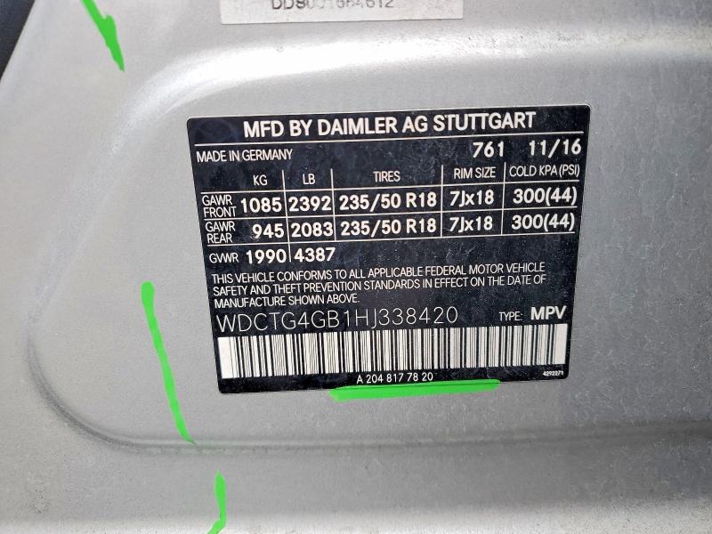 46922376 :رقم المزاد ، WDCTG4GB1HJ338420 vin ، 2017 Mercedes-benz Gla مزاد بيع
