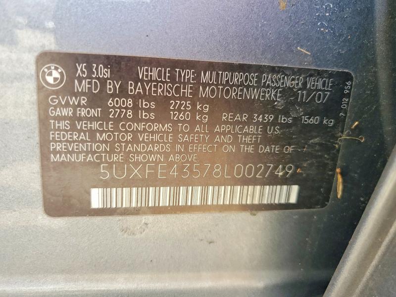 Aukcja sprzedaży 2008 Bmw X5, vin: 5UXFE43578L002749, numer aukcji: 41812946
