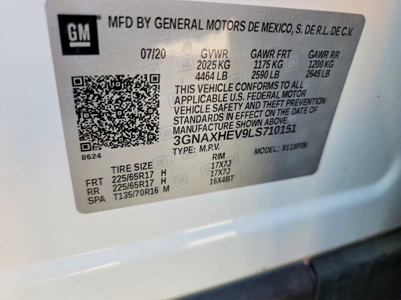 Aukcja sprzedaży 2020 Chevrolet Equinox, vin: 3GNAXHEV9LS710151, numer aukcji: 46237906