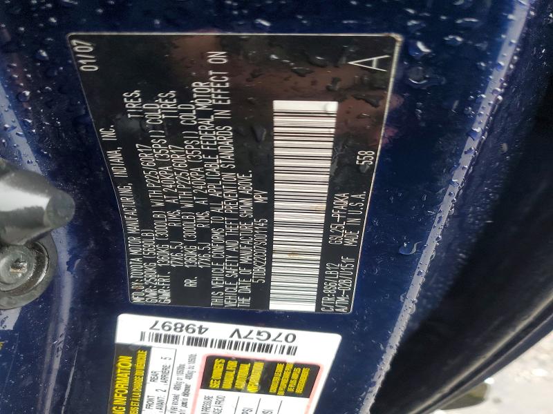 2007 Toyota Sienna მანქანა იყიდება აუქციონზე, vin: 5TDBK22C07S001145, აუქციონის ნომერი: 45968116
