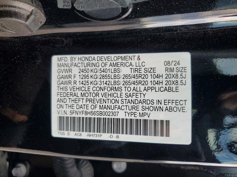 2025 Honda Passport მანქანა იყიდება აუქციონზე, vin: 5FNYF8H56SB002307, აუქციონის ნომერი: 45941476