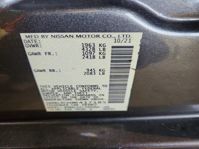 41818936 :رقم المزاد ، 1N4BL4CVXMN417185 vin ، 2021 Nissan Altima مزاد بيع