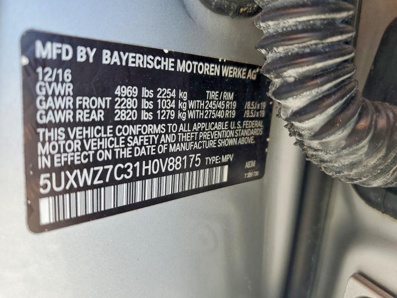Aukcja sprzedaży 2017 Bmw X3, vin: 5UXWZ7C31H0V88175, numer aukcji: 46839966