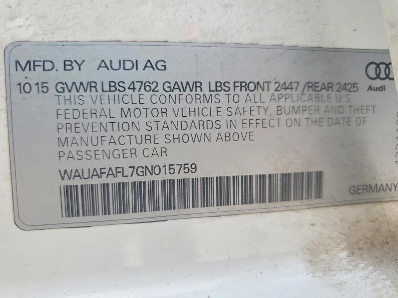 Aukcja sprzedaży 2016 Audi A4, vin: WAUAFAFL7GN015759, numer aukcji: 46915176