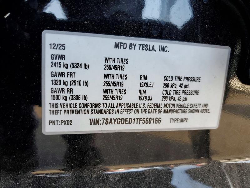 47337316 :رقم المزاد ، 7SAYGDED1TF560166 vin ، 2026 Tesla Model Y مزاد بيع