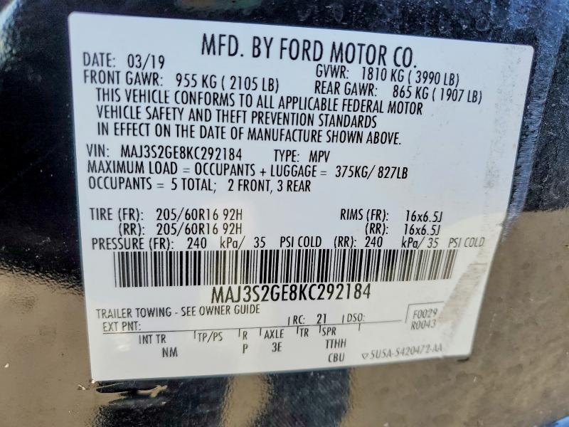 Aukcja sprzedaży 2019 Ford Ecosport, vin: MAJ3S2GE8KC292184, numer aukcji: 46063276