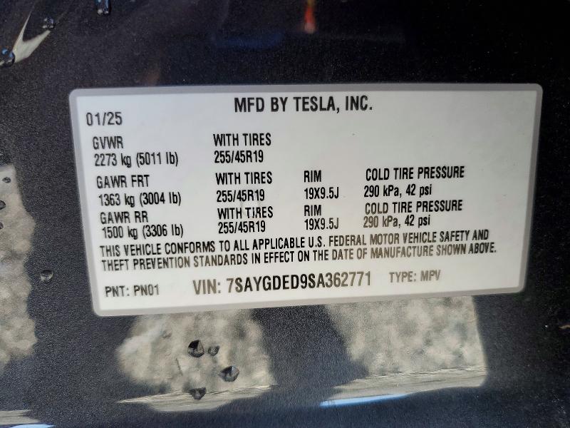 46461986 :رقم المزاد ، 7SAYGDED9SA362771 vin ، 2025 Tesla Model Y مزاد بيع