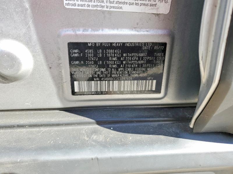 2012 Subaru Outback მანქანა იყიდება აუქციონზე, vin: 4S4BRBCC7C3297928, აუქციონის ნომერი: 46534116