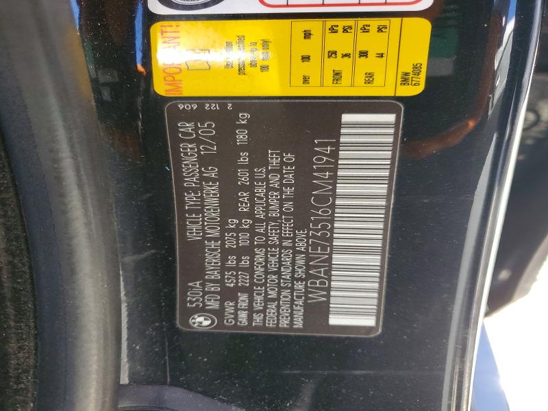 Продажа на аукционе авто 2006 Bmw 530, vin: WBANE73516CM41941, номер лота: 77966135