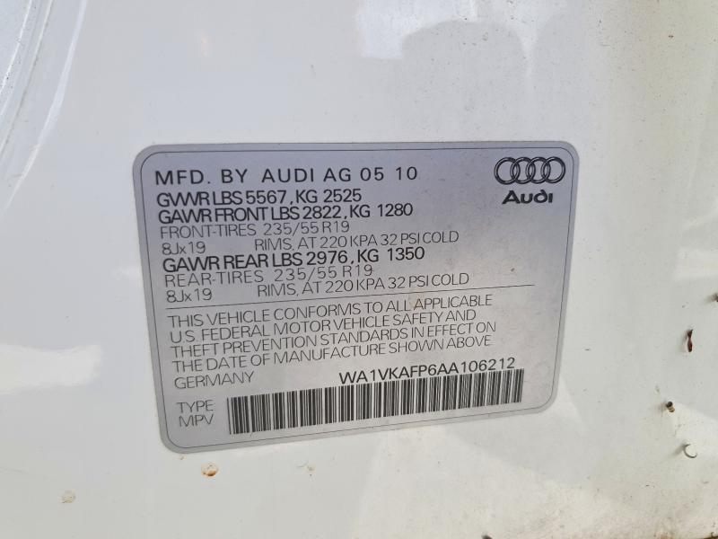 2010 Audi Q5 მანქანა იყიდება აუქციონზე, vin: WA1VKAFP6AA106212, აუქციონის ნომერი: 79653835