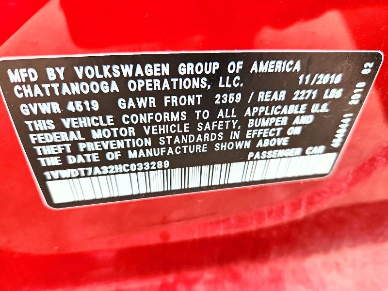 79828595 :رقم المزاد ، 1VWDT7A32HC033289 vin ، 2017 Volkswagen Passat مزاد بيع