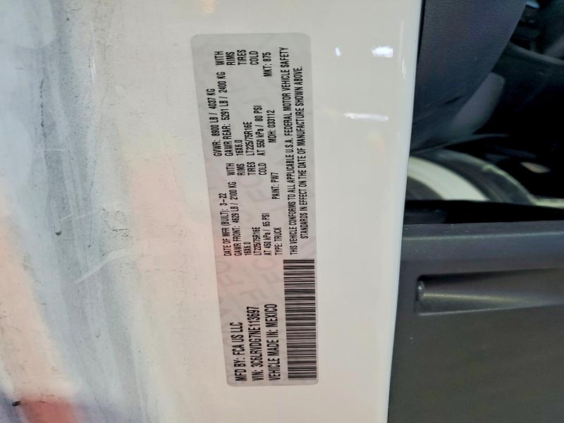 47002206 :رقم المزاد ، 3C6LRVDG7NE113697 vin ، 2022 Ram Promaster 2500 مزاد بيع
