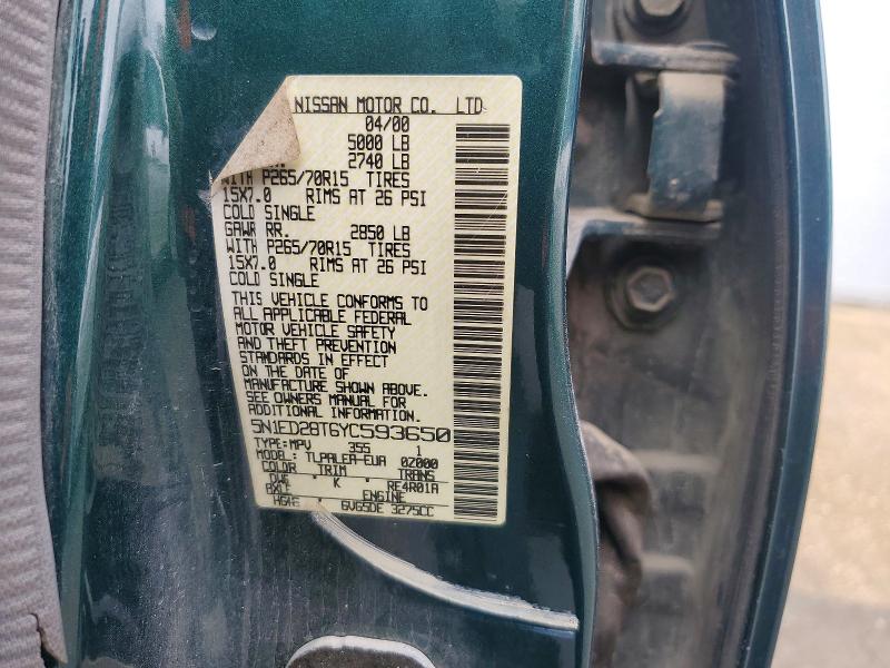 2000 Niss Xterra მანქანა იყიდება აუქციონზე, vin: 5N1ED28T6YC593650, აუქციონის ნომერი: 46479056