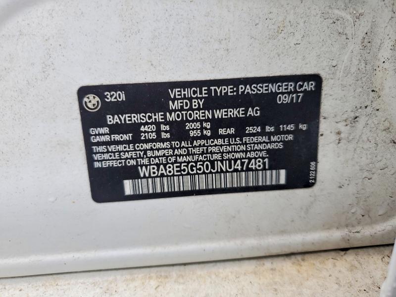 79805225 :رقم المزاد ، WBA8E5G50JNU47481 vin ، 2018 Bmw 320 مزاد بيع