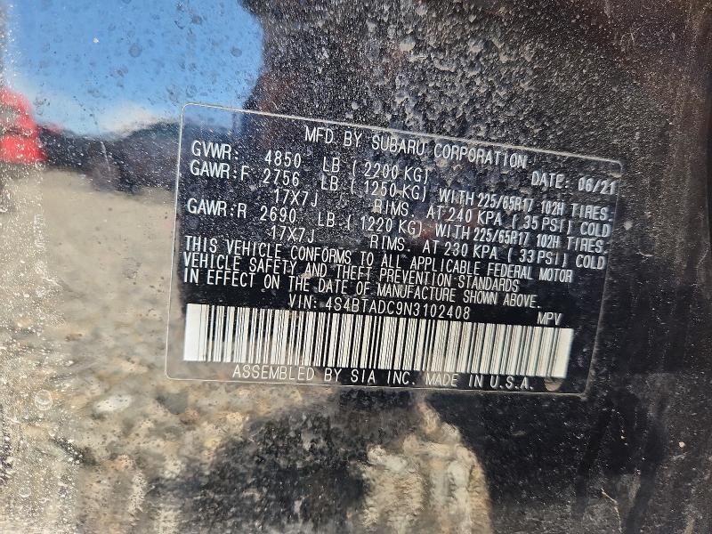 Продаж на аукціоні авто 2022 Subaru Outback, vin: 4S4BTADC9N3102408, номер лоту: 42015206