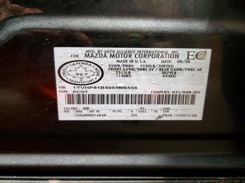 45805776 :رقم المزاد ، 1YVHP81B595M06556 vin ، 2009 Mazda 6 مزاد بيع