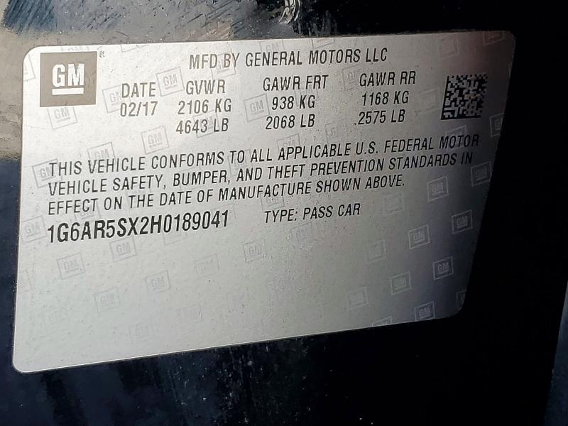 2017 Cadillac Cts მანქანა იყიდება აუქციონზე, vin: 1G6AR5SX2H0189041, აუქციონის ნომერი: 79311055