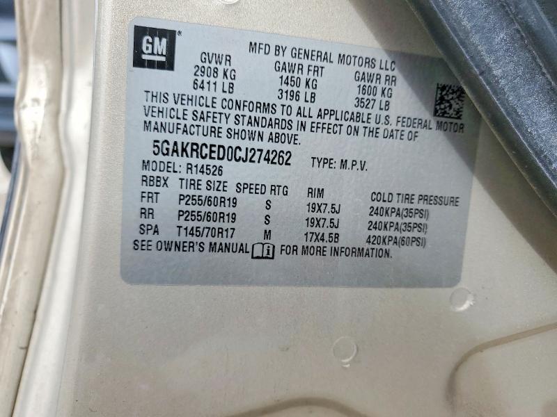 2012 Buick Enclave მანქანა იყიდება აუქციონზე, vin: 5GAKRCED0CJ274262, აუქციონის ნომერი: 45474626