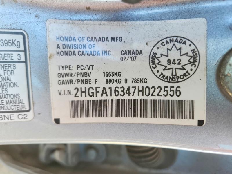 Aukcja sprzedaży 2007 Honda Civic, vin: 2HGFA16347H022556, numer aukcji: 47099346