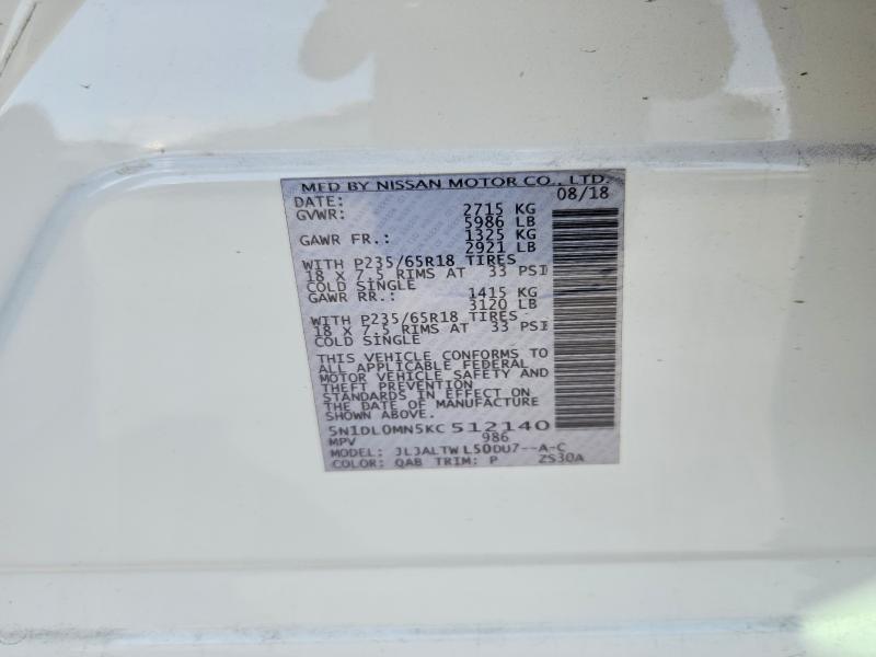 Aukcja sprzedaży 2019 Infiniti Qx60, vin: 5N1DL0MN5KC512140, numer aukcji: 42009736
