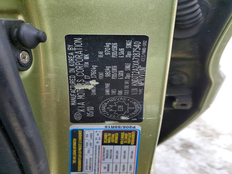 2010 Kia Soul მანქანა იყიდება აუქციონზე, vin: KNDJT2A2XA7187540, აუქციონის ნომერი: 79389845