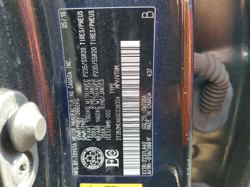 45468006 :رقم المزاد ، 2T2BZMCA6GC038354 vin ، 2016 Lexus Rx 350 مزاد بيع