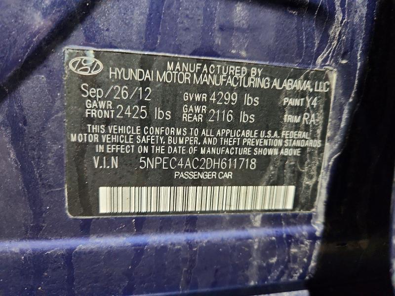 2013 Hyundai Sonata მანქანა იყიდება აუქციონზე, vin: 5NPEC4AC2DH611718, აუქციონის ნომერი: 47580186