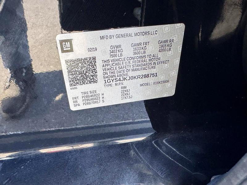 Продаж на аукціоні авто 2019 Cadillac Escalade, vin: 1GYS4JKJ0KR288751, номер лоту: 47020126