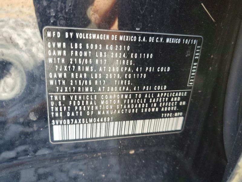 Aukcja sprzedaży 2020 Volkswagen Tiguan, vin: 3VV0B7AX5LM044691, numer aukcji: 47444356