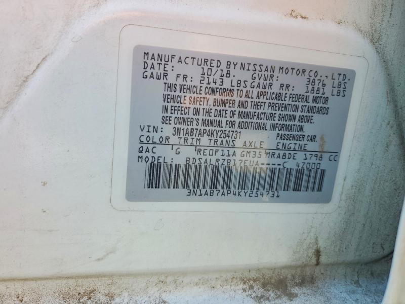 46297956 :رقم المزاد ، 3N1AB7AP4KY254731 vin ، 2019 Nissan Sentra مزاد بيع