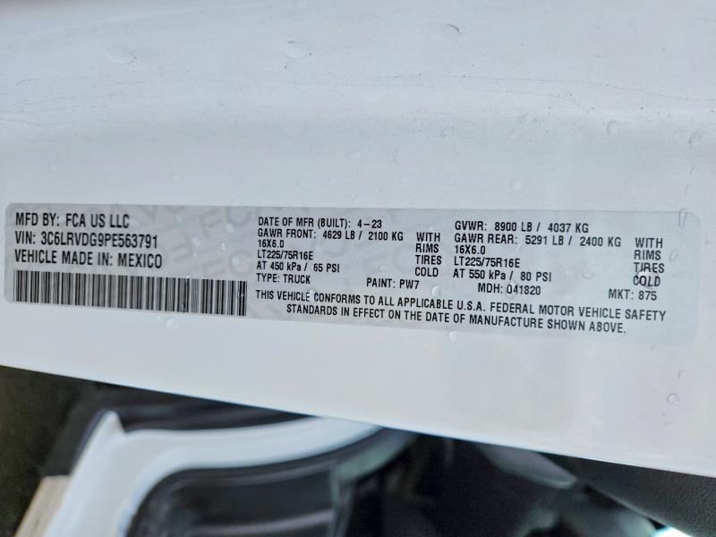 41788406 :رقم المزاد ، 3C6LRVDG9PE563791 vin ، 2023 Ram Promaster 2500 مزاد بيع