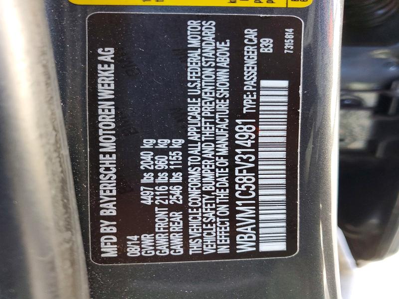 Продажа на аукционе авто 2015 Bmw X1, vin: WBAVM1C58FV314981, номер лота: 45870806