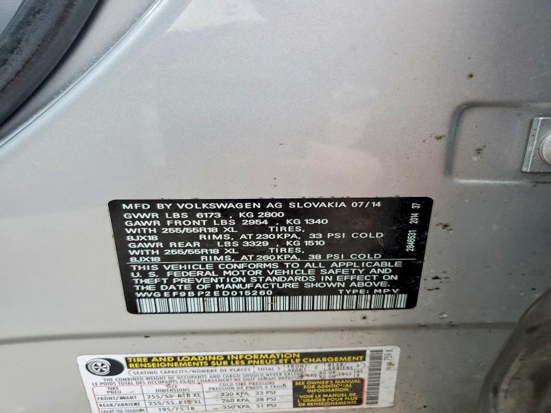 79654555 :رقم المزاد ، WVGEF9BP2ED015260 vin ، 2014 Volkswagen Touareg مزاد بيع