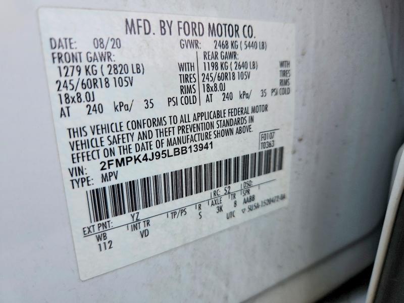 2020 Ford Edge მანქანა იყიდება აუქციონზე, vin: 2FMPK4J95LBB13941, აუქციონის ნომერი: 47087426