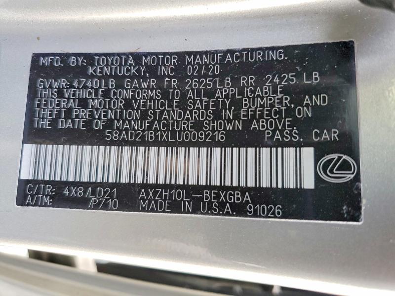 Продажа на аукционе авто 2020 Lexus Es 300h, vin: 58AD21B1XLU009216, номер лота: 47282406