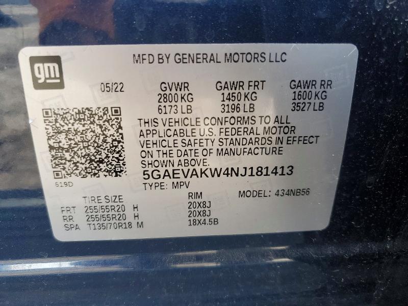 79544815 :رقم المزاد ، 5GAEVAKW4NJ181413 vin ، 2022 Buick Enclave مزاد بيع