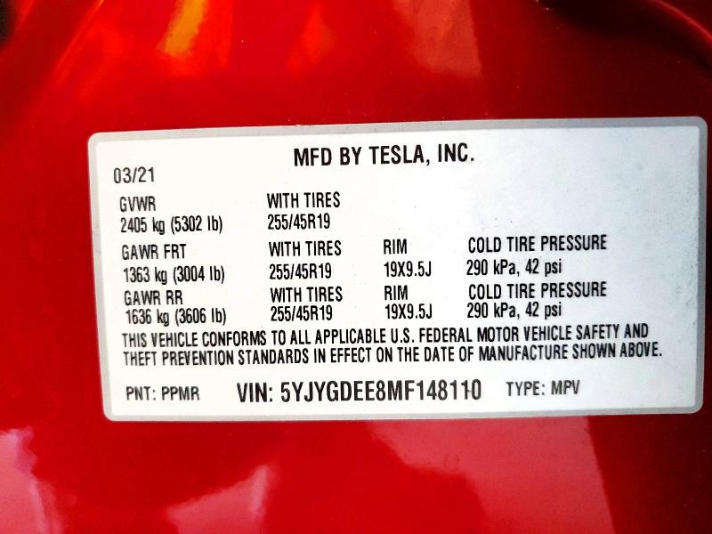 Aukcja sprzedaży 2021 Tesla Model Y, vin: 5YJYGDEE8MF148110, numer aukcji: 46412826