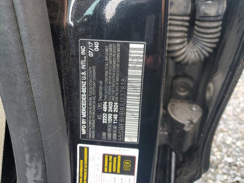 45908506 :رقم المزاد ، 55SWF8HB8JU237818 vin ، 2018 Mercedes-benz C مزاد بيع