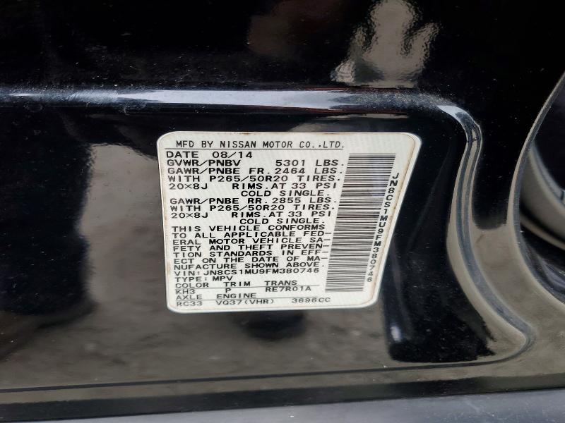 Aukcja sprzedaży 2015 Infiniti Qx70, vin: JN8CS1MU9FM380746, numer aukcji: 46621066