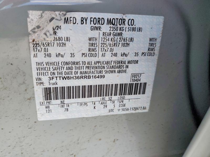 2024 Ford Maverick მანქანა იყიდება აუქციონზე, vin: 3FTTW8H36RRB16499, აუქციონის ნომერი: 47009516