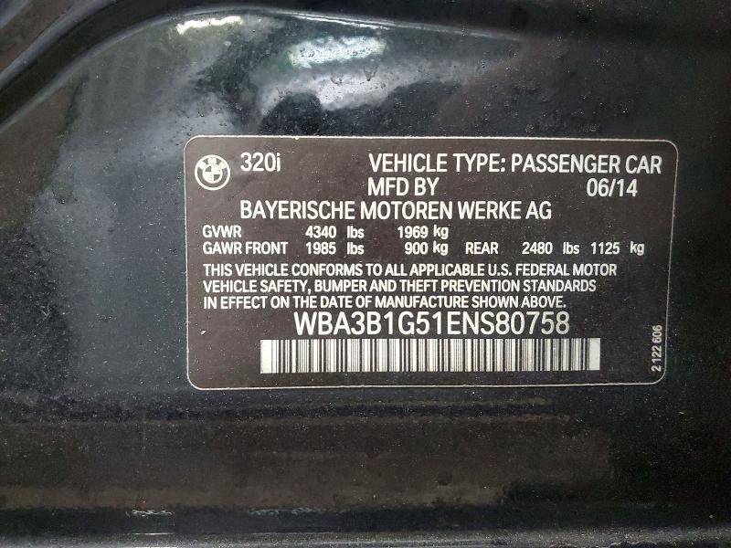 46844266 :رقم المزاد ، WBA3B1G51ENS80758 vin ، 2014 Bmw 320 مزاد بيع